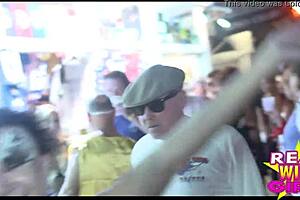 Slutty street flashing at fantasy fest party