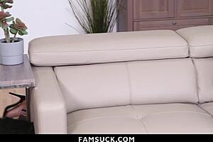 stepsisters everly and sophia teaming up for blowjob threesome