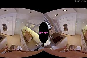 Blonde teen with big tits gets smashed in kitchen