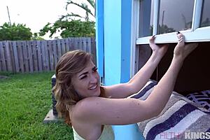 I caught hot teen Kat sneaking around the garden with my big cock