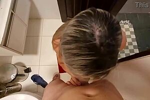 Milf Pays Debt with Intense Bathroom Blowjob