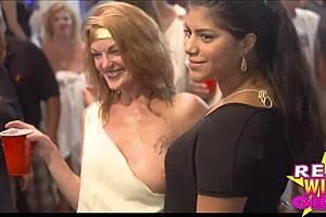 Slutty street flashing at fantasy fest party