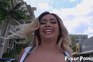 Brunette and beautiful Aaliyah Hadid has a big ass while riding a big dick in public