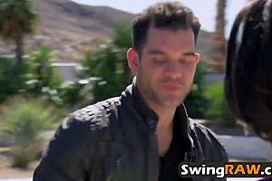 Couples engage in swinger orgy on reality show with oral and group activities.