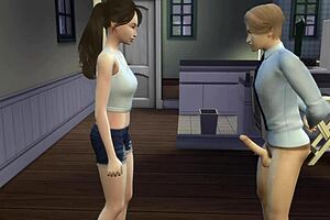 3D animated hentai game with an alien girl sucking a teacher's cock