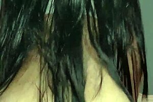 Brunette teen with long hair and big ass rides cock in cowgirl position until creampie