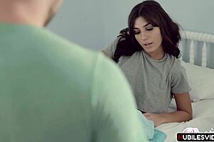 Dana Wolf pretends to be sick while fingering her big tits and deepthroating a cock.