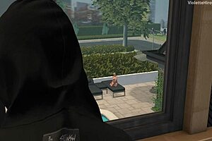 my neighbor and his stepmom relaxing at the pool