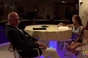 Sugar daddy gets sloppy blowjob from trophy wife! She rims his monster cock in doggystyle.