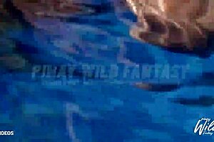 Busty wife enjoys solo pool time and masturbates outdoors