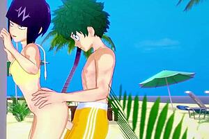 Want to see Momo Yaoyorozu and Kyoka Jiro and Izuku Midoriya in intense sex?
