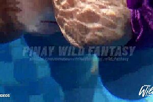 busty pinay shows big tits while masturbating in pool