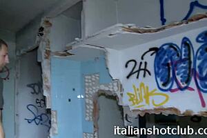 wild outdoor threesome where horny blonde gets fucked hard by two guys in group action