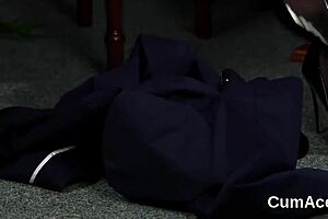 Randy model endures blowbang with cum loads on face, swallowing jizz in bukkake session