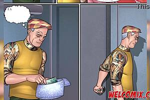 In this cartoon, the old father-in-law sneaks up on the hot maid for some anal action, popping like a pervert.