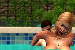 my neighbor and his stepmom relaxing at the pool