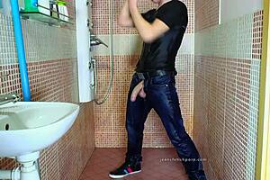 gay guy masturbating in jeans shower 😍