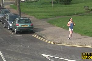 the skanky british sub gets hair pulled while riding and anal fucked in fishnets