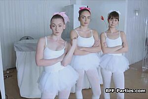 Three teen 18+ ballerinas sharing one massive cock in hardcore group action