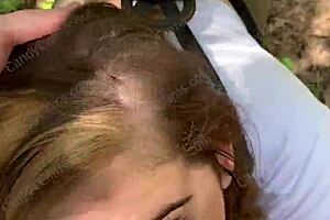 Public deepthroat action on a hiking trail - POV