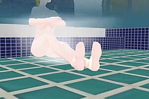 anime woman bathes in japanese public sento