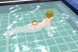 anime woman bathes in japanese public sento