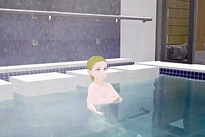 anime woman bathes in japanese public sento
