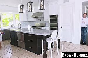 Petite Ebony Teen Slammed In Kitchen During Doggy And Riding