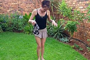 Skinny 18+ Girl Pissing And Twerking Tiny Ass In Garden