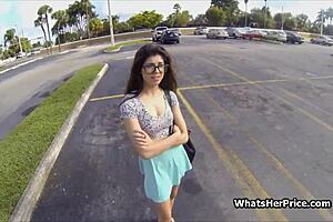 fucking cute broke teen in glasses picks up cash