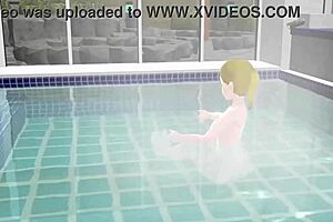anime woman bathes in japanese public sento