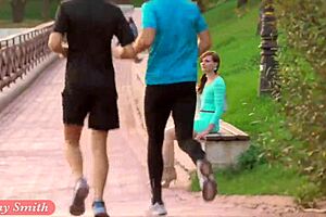 Jeny Smith flashes in transparent dress outdoors