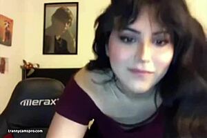 chubby tranny relaxes while enjoying solo webcam session