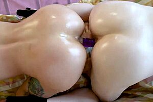 Massage therapy session continues with oiled lesbian pussy licking and muff diving techniques