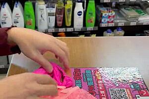 asian ladyboy boldly shows new thong in store