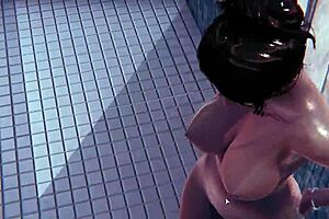 Big Tits Shower: 3D Cartoon Anime Hentai Girl Bathes With Huge Breasts