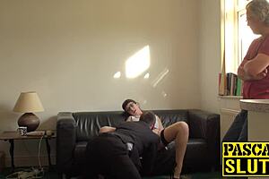 gagging brunette slut in stockings gets choked, slapped, and a big facial