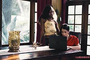 online meeting interrupted by saggy titted lesbian girlfriend 😏