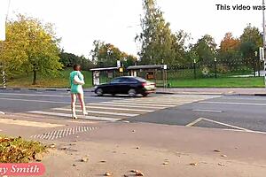 Jeny Smith flashes in transparent dress outdoors