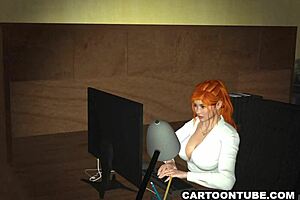 Beautiful 3D secretary has big cans and gets a job done at the office