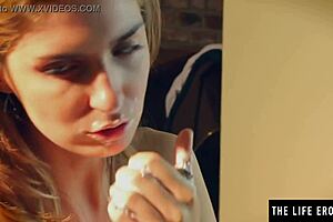 hot sexy girl smears cream on big tits and hairy pussy