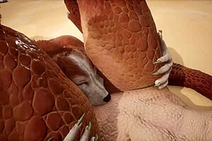 Furry lovers, wolf and lizard, engage in hot scissoring session and both reach ultimate pleasure