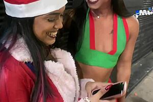 Two hot girls moan loudly on Christmas night!