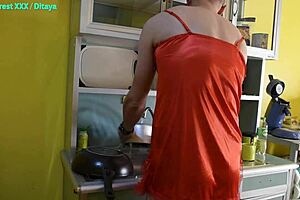 Crossdresser Ditaya dominates sissy cam boy Crest and makes him do the household chores