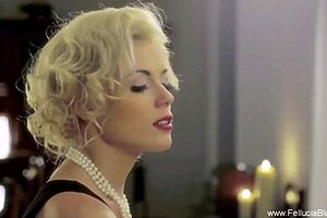 Blonde Brunette Gives Intense Blowjob Handjob, Swallows Cum with Seductive Look