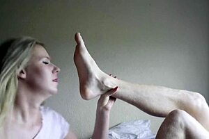 blonde kate truu licks my feet while i cum