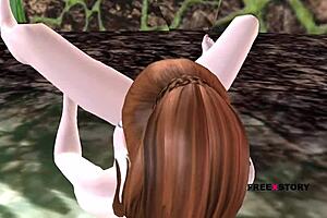 3D cartoon of a girl fingering herself on the floor