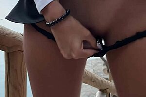 sexy mini skirt pussy and panties flashing before risky blowjob