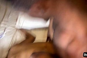 Ebony bodybuilder enjoys dick fucking her wet pussy in homemade scene