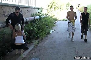 Oh Man, I Handcuffed This Blonde And She's Sucking Dicks Outdoor Like Crazy!